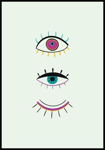 Affiche Illustration Yeux Ouverts - 30 x 40 cm - Vert 1