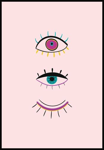 Affiche Illustration Yeux Ouverts - 30 x 40 cm - Rose 1