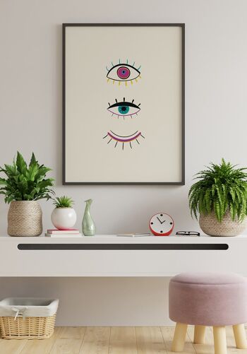 Affiche Illustration Yeux Ouverts - 30 x 40 cm - Rose 2