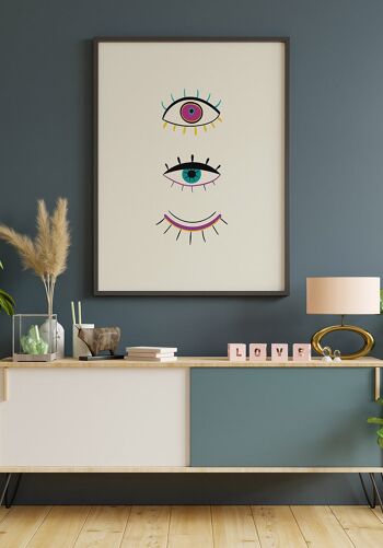 Affiche Illustration Yeux Ouverts - 30 x 40 cm - Rose 3