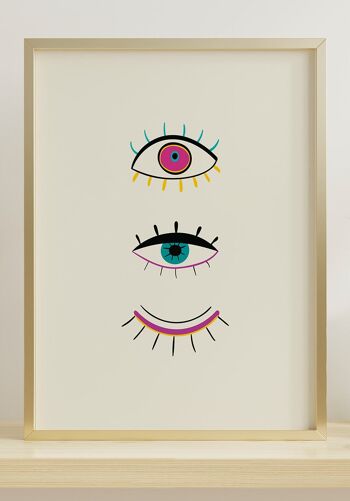 Affiche Illustration Yeux Ouverts - 40 x 50 cm - Gris Jaune 5