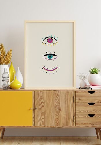 Affiche Illustration Yeux Ouverts - 40 x 50 cm - Gris Jaune 6