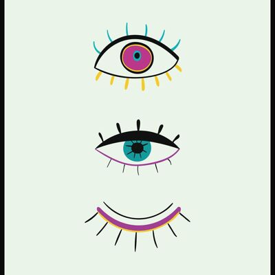 Affiche Illustration Yeux Ouverts - 50 x 70 cm - Vert