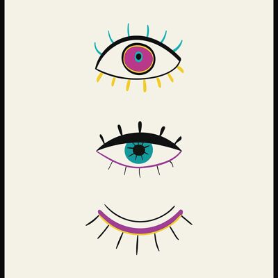 Affiche Illustration Yeux Ouverts - 70 x 100 cm - Gris Jaune