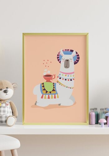 Affiche Illustration Alpaga Café - 30 x 40 cm - Rose 5