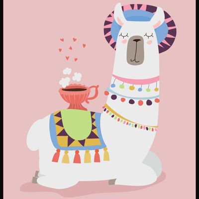 Poster Illustration Alpaka Kaffee - 40 x 50 cm - Rosa