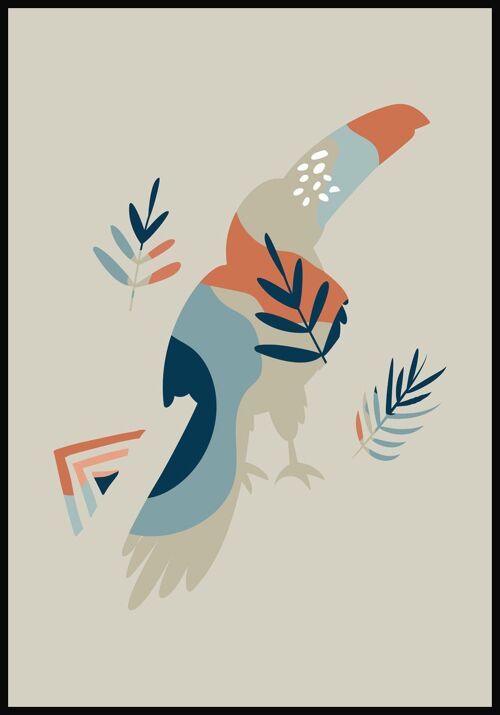 Boho Poster Tukan Vogel - 21 x 30 cm - Olivgrün