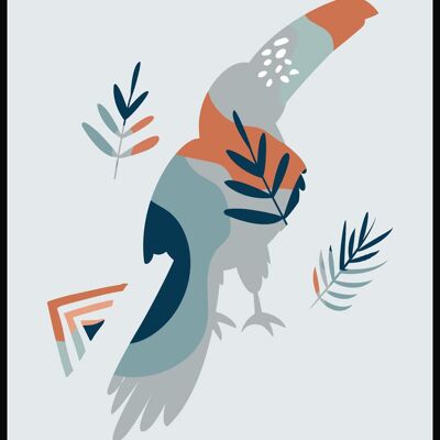 Poster Boho Uccello Tucano - 21 x 30 cm - Grigio Blu