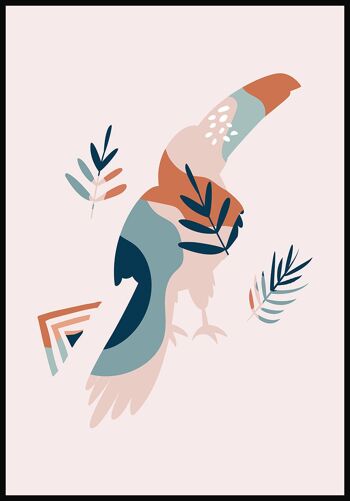 Affiche Boho Oiseau Toucan - 30 x 40 cm - Rose 1