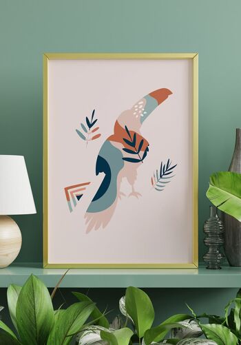 Affiche Boho Oiseau Toucan - 30 x 40 cm - Rose 2