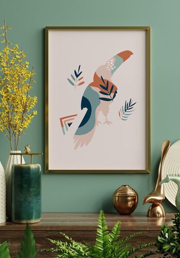 Affiche Boho Oiseau Toucan - 30 x 40 cm - Rose 3