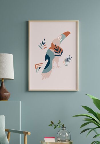 Affiche Boho Oiseau Toucan - 30 x 40 cm - Rose 6