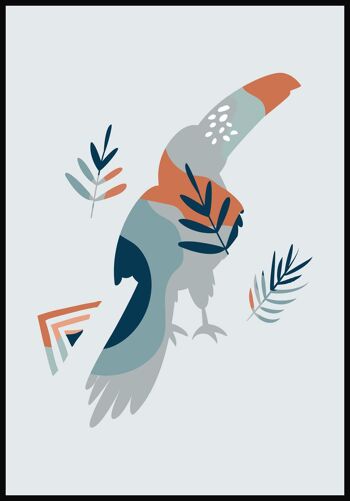 Affiche Boho Oiseau Toucan - 30 x 40 cm - Bleu Gris 1