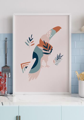 Affiche Boho Oiseau Toucan - 30 x 40 cm - Bleu Gris 4