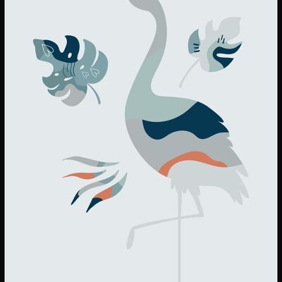 Poster Boho Flamingo - 21 x 30 cm - Grigio Blu