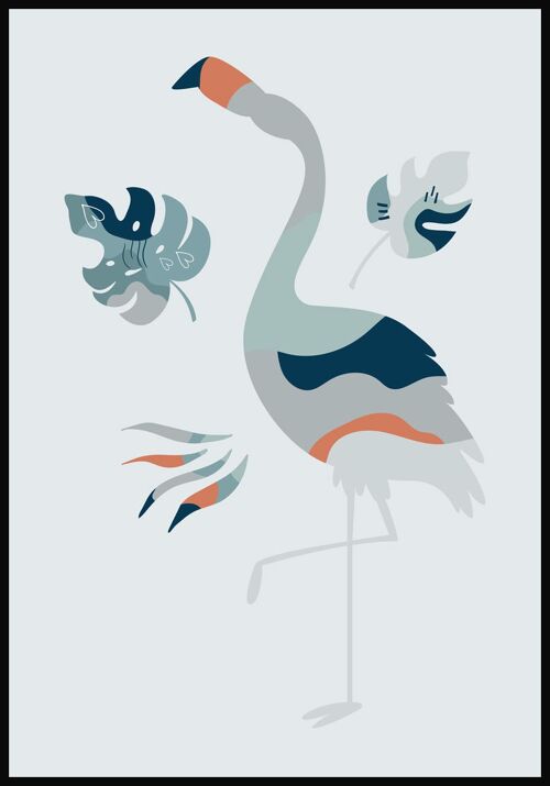 Boho Poster Flamingo - 70 x 100 cm - Graublau