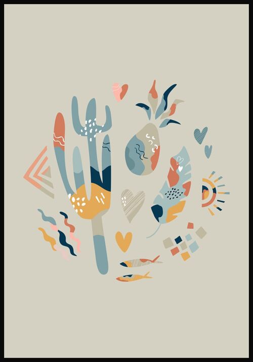 Boho Poster Kaktus Crew - 21 x 30 cm - Olivgrün