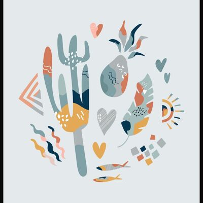 Boho Poster Kaktus Crew - 30 x 40 cm - Graublau