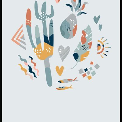 Boho Poster Kaktus Crew - 40 x 50 cm - Graublau
