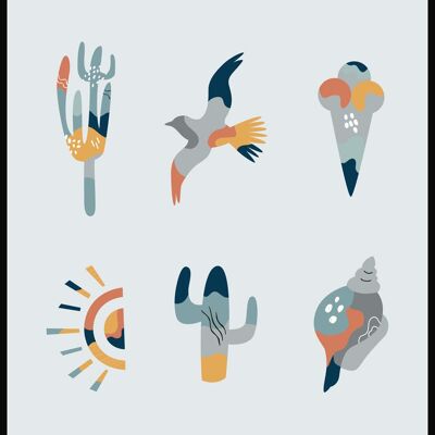 Poster Boho Summer Vibes - 21 x 30 cm - Grigio Blu