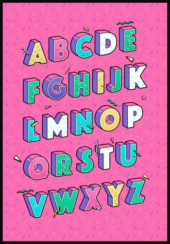 Affiche ABC colorée sur fond rose - 30 x 40 cm 1