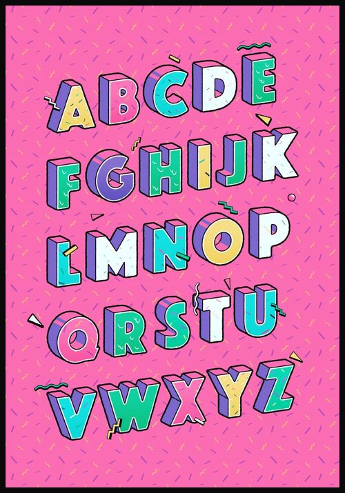 Buntes ABC-Poster auf rosa Hintergrund - 50 x 70 cm