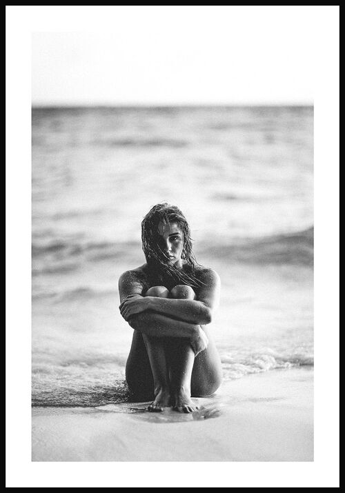 Fotografie Frau am Strand schwarz-weiß - 21 x 30 cm