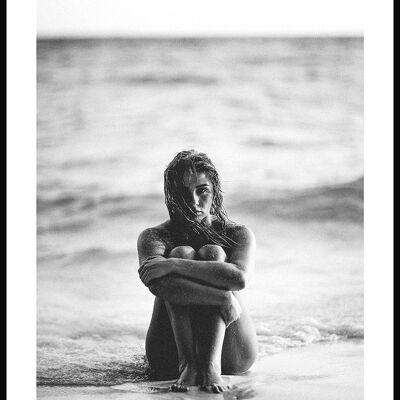 Fotografie Frau am Strand schwarz-weiß - 50 x 70 cm