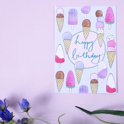 Postkarte Happy Birthday Eis