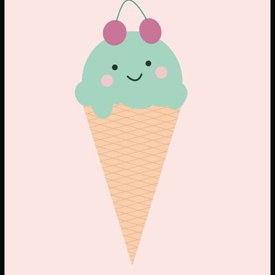 Eis mit Kirschen Poster - 30 x 40 cm - Rosa