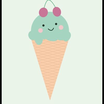 Ice Cream with Cherries Poster - 40 x 50 cm - Green