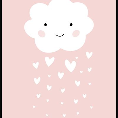 Children's Poster Illustration Cloud with Hearts Rain - 21 x 30 cm - Pink