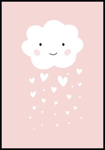 Poster enfant Illustration Nuage avec Coeurs Pluie - 21 x 30 cm - Rose 1
