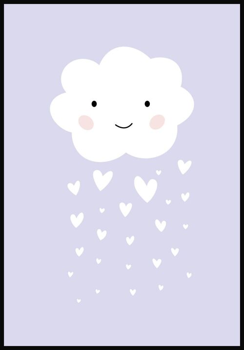Kinderposter Illustration Wolke mit Herz-Regen - 21 x 30 cm - Lila