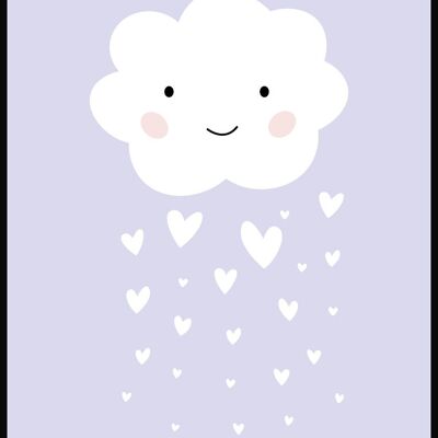 Póster Infantil Ilustración Nube con Corazones Lluvia - 21 x 30 cm - Morado