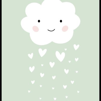 Poster per bambini Illustrazione Nuvola con cuori Pioggia - 30 x 40 cm - Verde