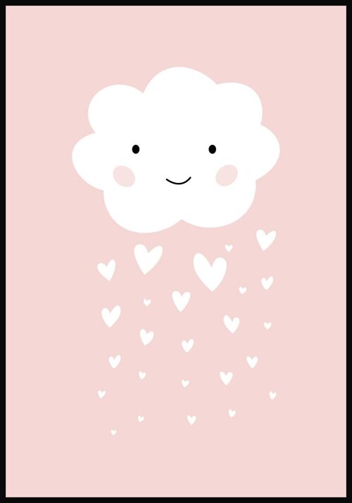 Kinderposter Illustration Wolke mit Herz-Regen - 40 x 50 cm - Rosa