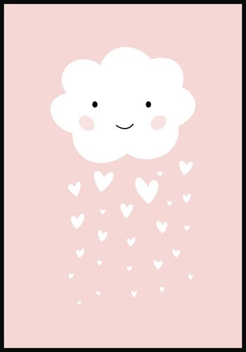 Poster enfant Illustration Nuage avec Coeurs Pluie - 50 x 70 cm - Rose 1