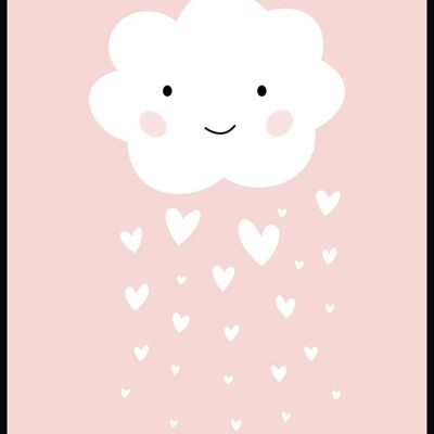 Poster per bambini Illustrazione Nuvola con cuori Pioggia - 70 x 100 cm - Rosa