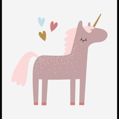Unicorn with Hearts Poster - 21 x 30 cm - Light Grey