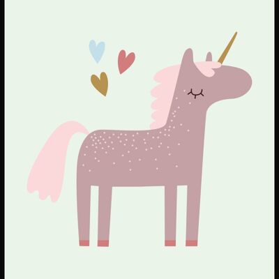Unicorn with Hearts Poster - 21 x 30 cm - Green