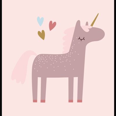 Poster Unicorno con Cuori - 30 x 40 cm - Rosa