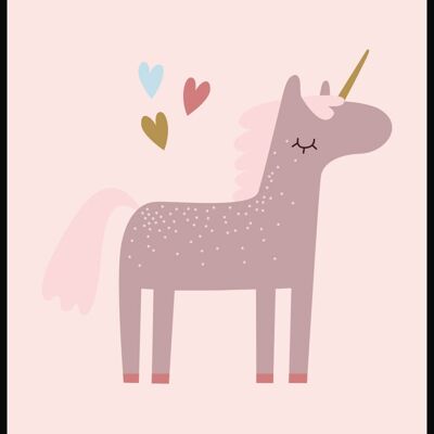 Einhorn mit Herzen Poster - 40 x 50 cm - Rosa