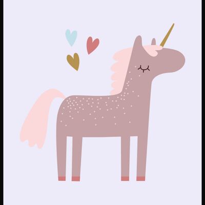 Poster Unicorno con Cuori - 40 x 50 cm - Viola