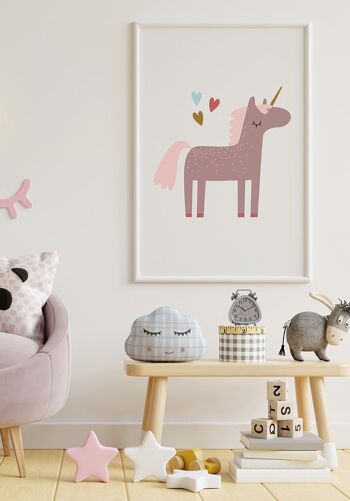 Affiche Licorne avec Cœurs - 70 x 100 cm - Gris Clair 5