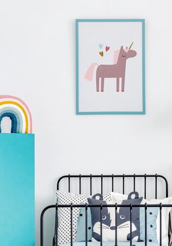 Affiche Licorne avec Cœurs - 70 x 100 cm - Rose 3