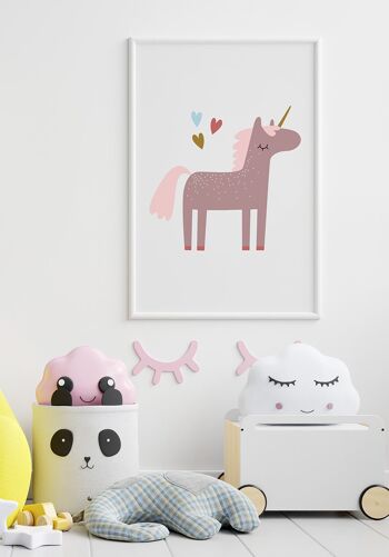 Affiche Licorne avec Cœurs - 70 x 100 cm - Rose 4