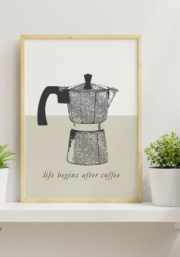 La vie commence après le café Poster avec cafetière expresso - 50 x 40 cm 2