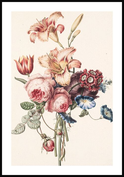 Vintage Poster Illustration bunter Blumenstrauß - 30 x 21 cm