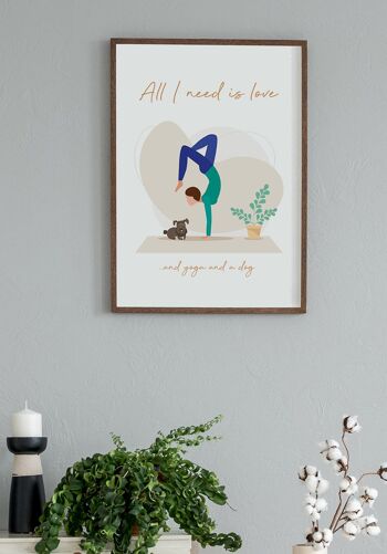 All I need is love' Yoga Poster avec Chien - 21 x 30 cm 2